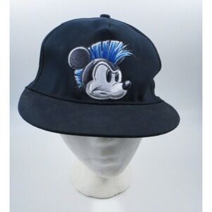 Mickey Mouse Mohawk 28 Adult Black Stretch Flex Fit Cap Hat Disney Parks Blue